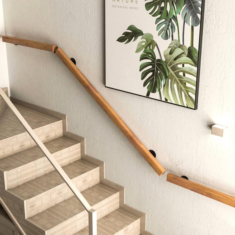 JuneFanwei 5FT Wooden Stair Handrails, Hand Railings for Stairs Indoor Outdoor, Sturdy Safety Wall Mount Support, Non-Slip Staircase Handrail for Home Garden Corridor, Lofts Decking, Kindergarten Guardrail - Image 4